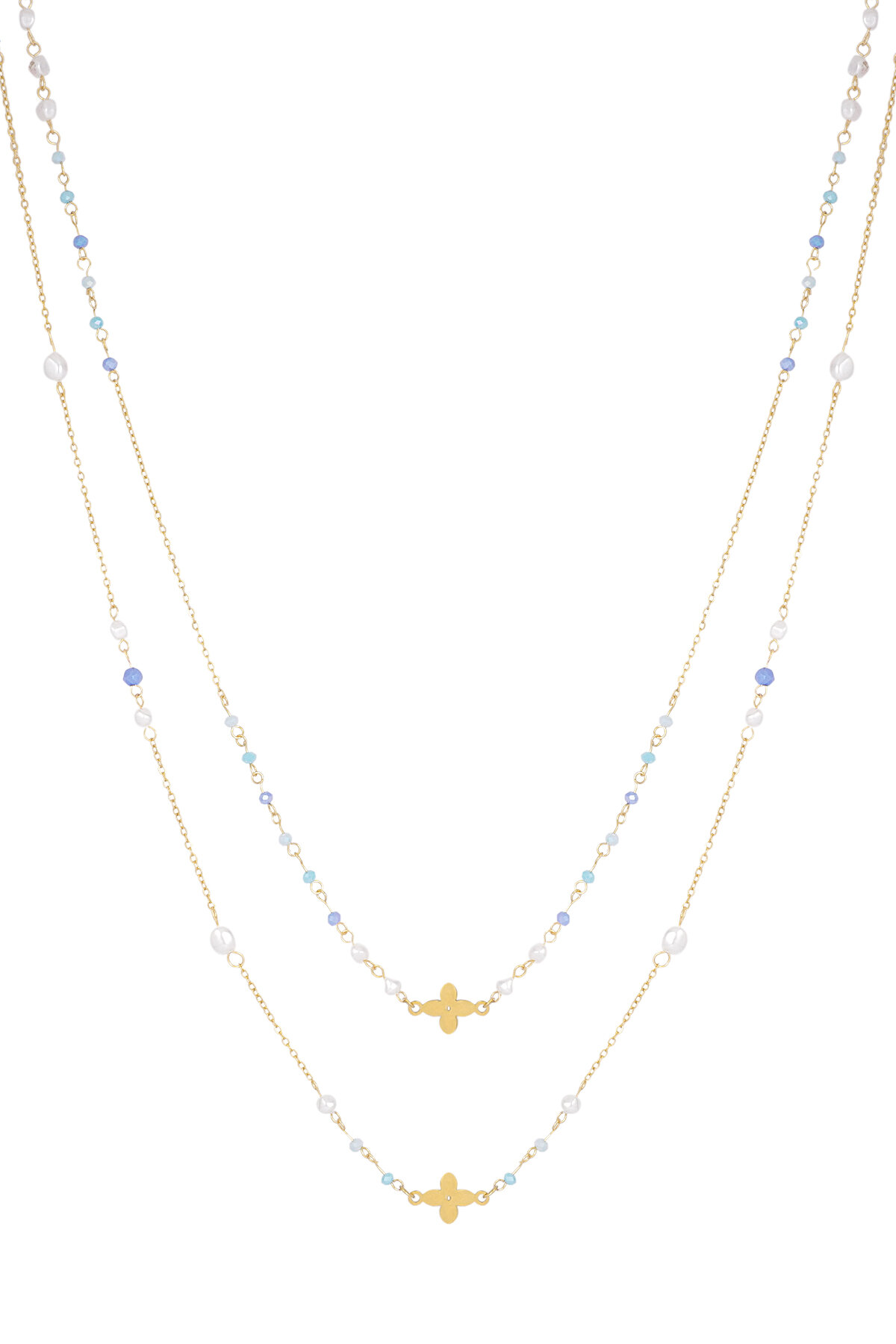 Collana con doppio trifoglio - blu/Colore oro h5 