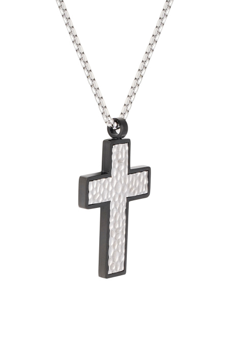 Halskette Mit Strukturiertem Charm-Kreuz – Silber 2