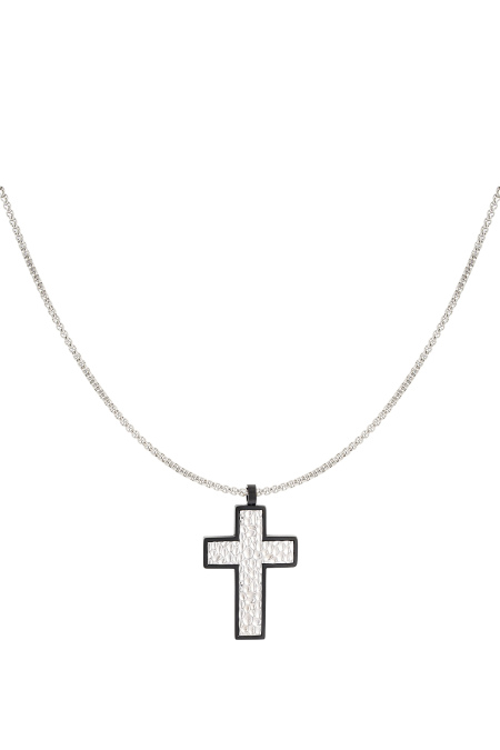 Halskette Mit Strukturiertem Charm-Kreuz – Silber