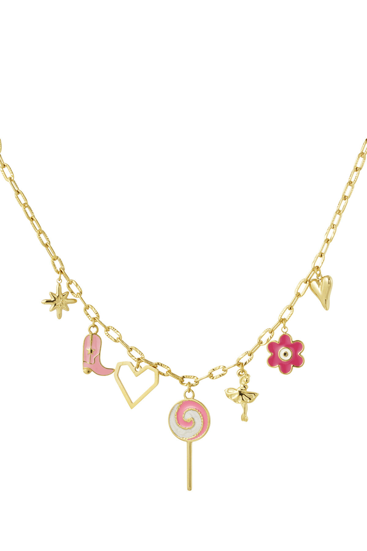 Halskette mit Süßwarenladen-Anhänger – Rosa/Goldfarbe   h5 