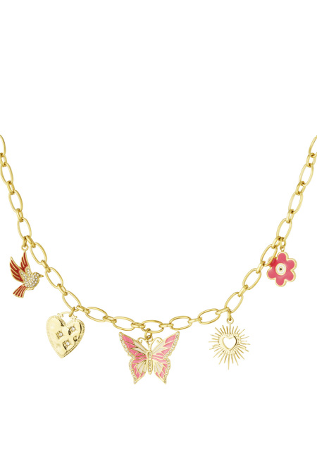 Charm Necklace Nature Calls - Gold Color Pink