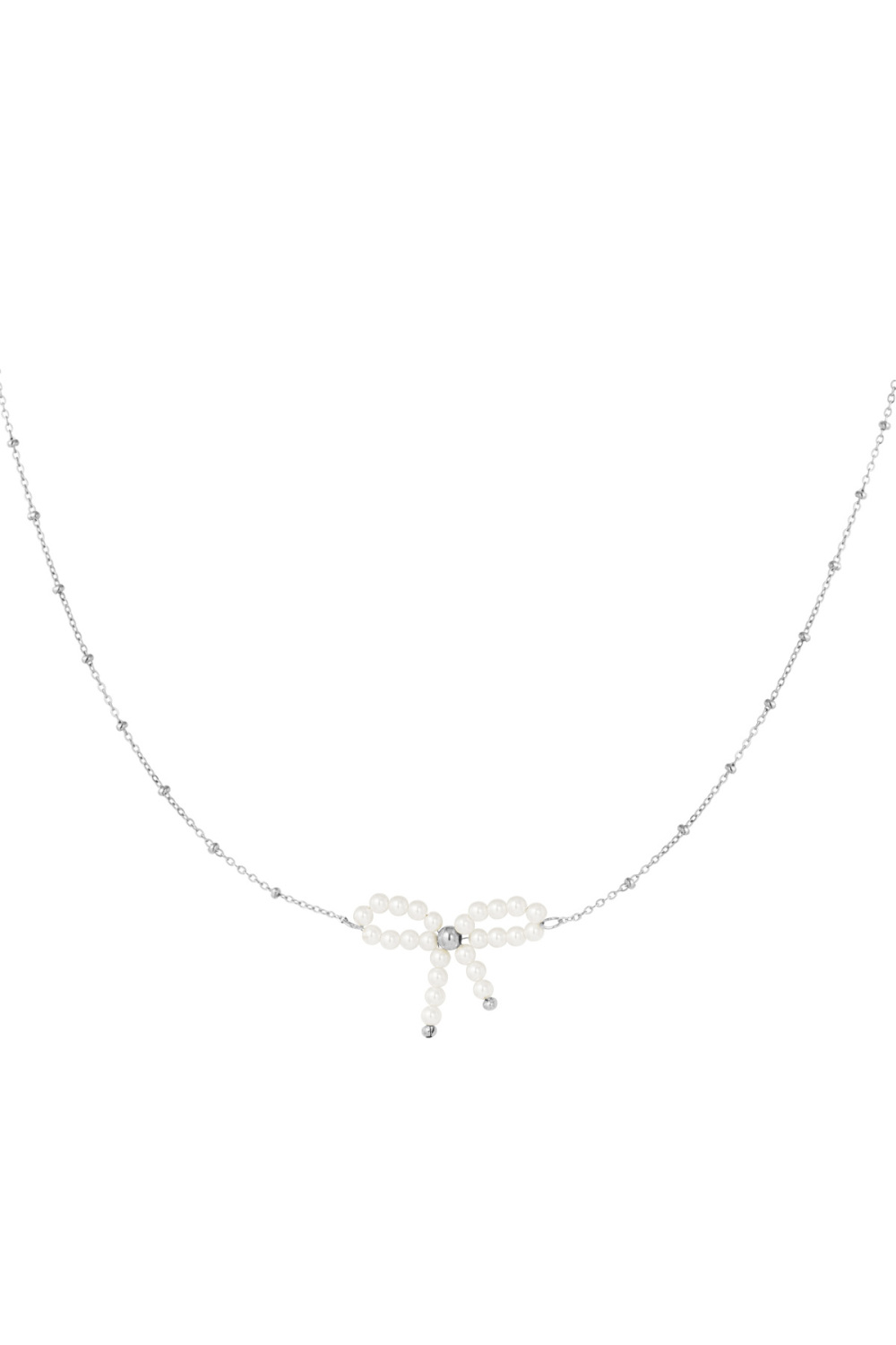 Pearl Bow Necklace - White Gold Color