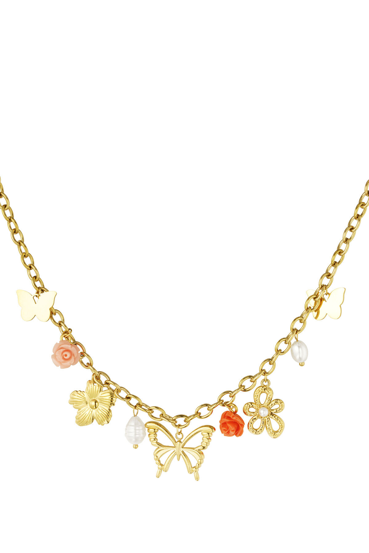 Halskette mit fröhlichen Anhängern – Goldfarbe - Goldfarbefarbe 