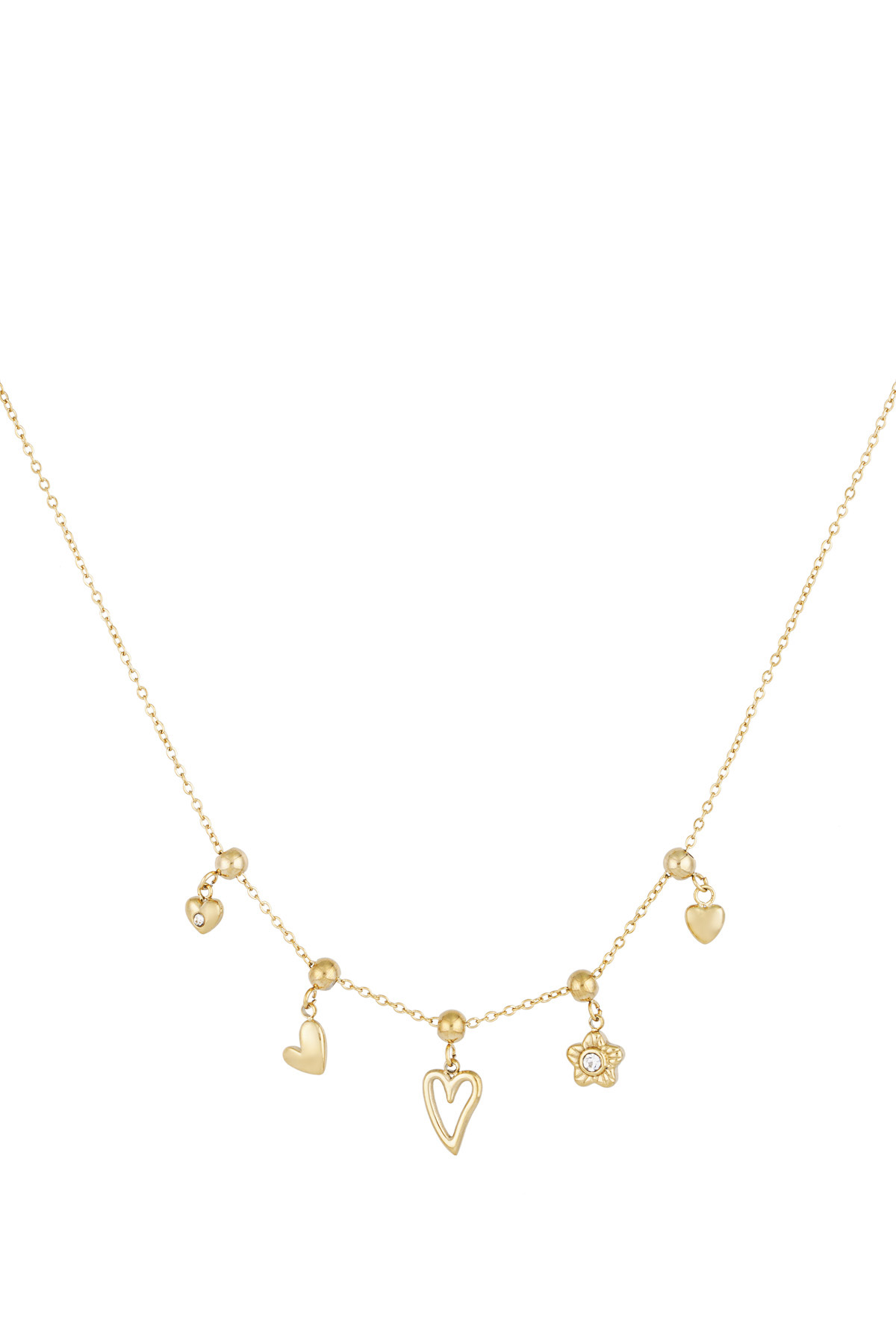Collar Charm Flores y Corazones - Color Oro 