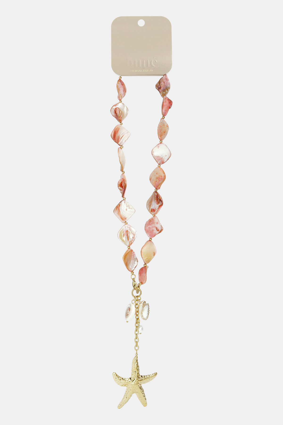 Necklace with seashell beads, charms, and a hanging starfish h5 Picture4
