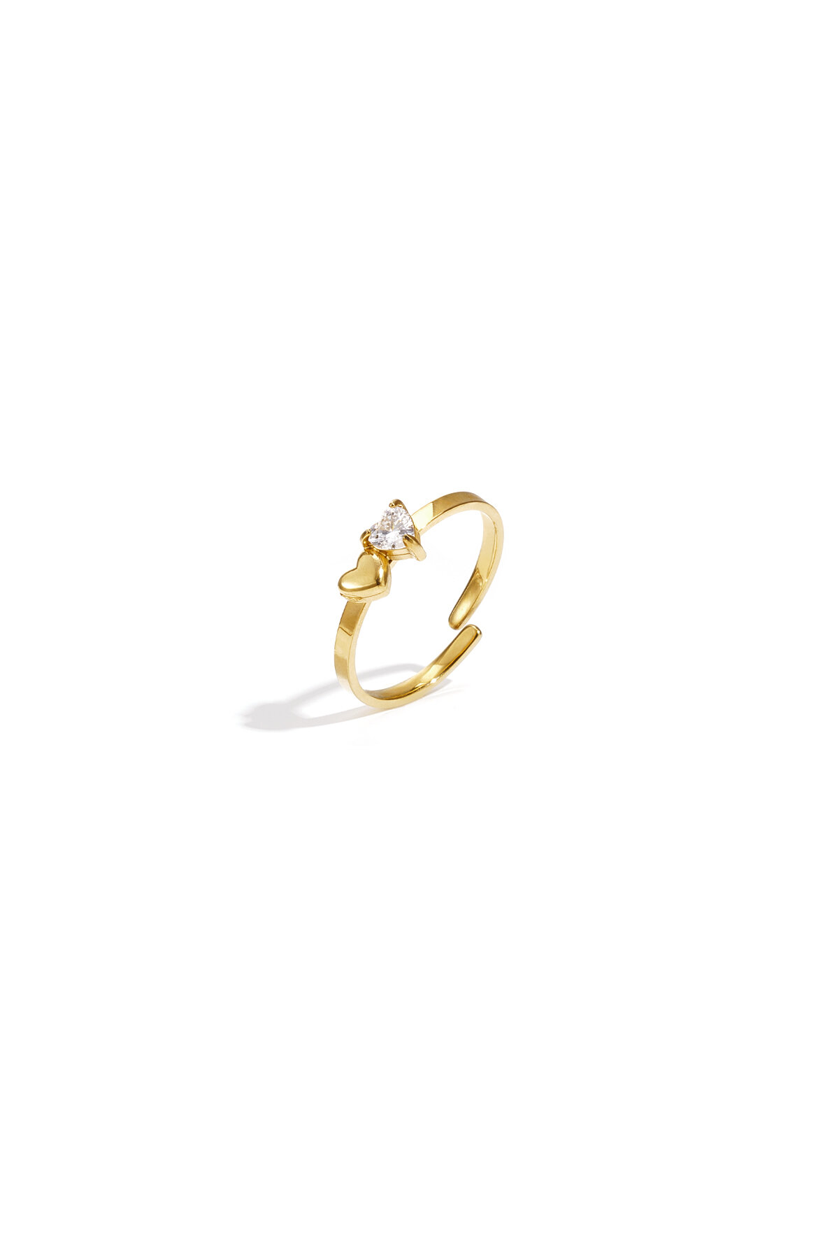 Verstellbarer Ring mit herzförmigem Stein und kleinem Herz 2