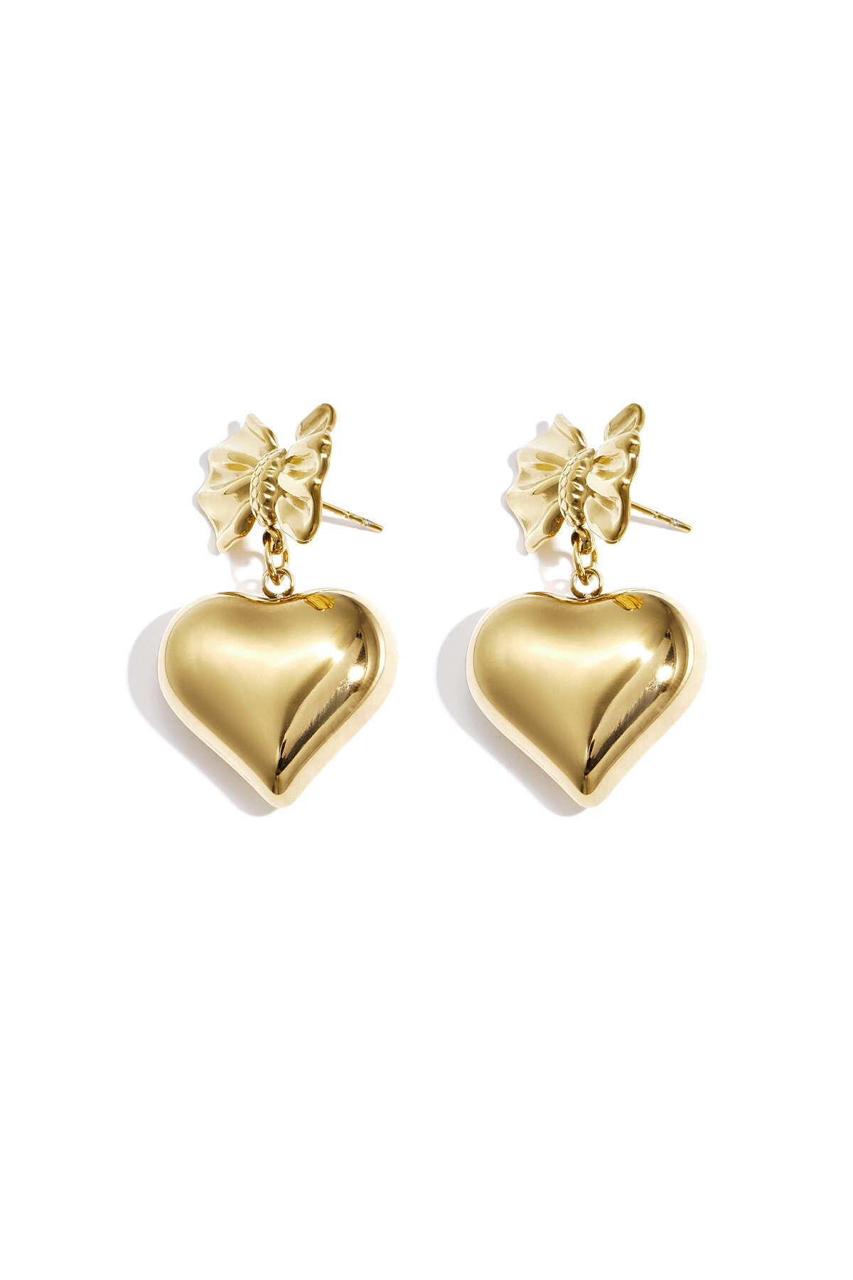 Bow earrings with hanging heart h5 