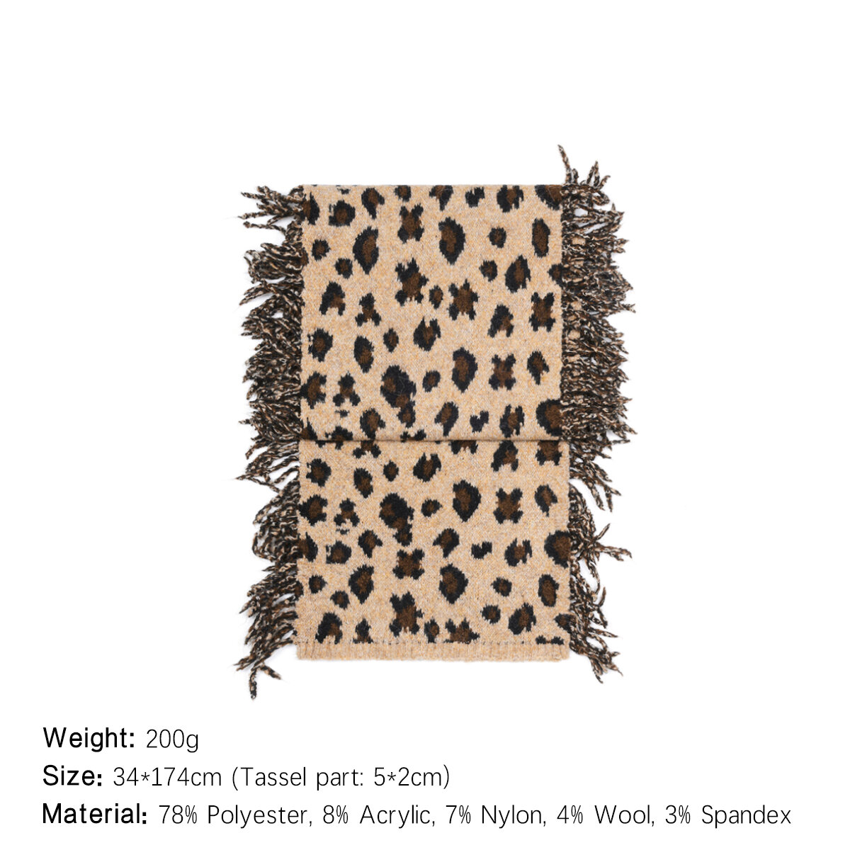 1 Piece Leopard Print Tassels Wool Women's Winter Scarves h5 Picture2