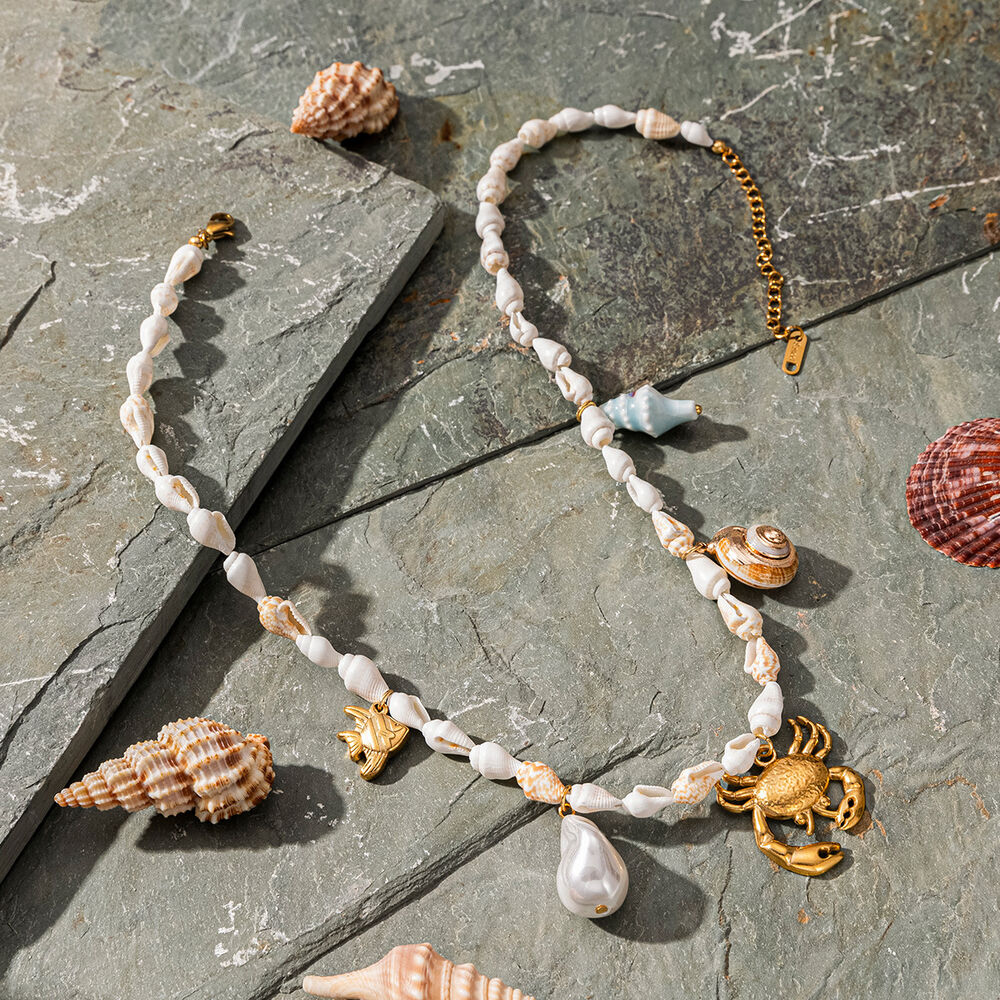 1 Piece Stainless Steel Waterproof Gold Color Shell Beaded Necklaces Picture4