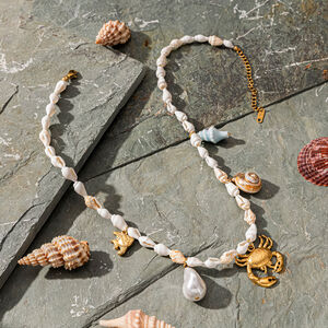 1 Piece Stainless Steel Waterproof Gold Color Shell Beaded Necklaces h5 Picture4