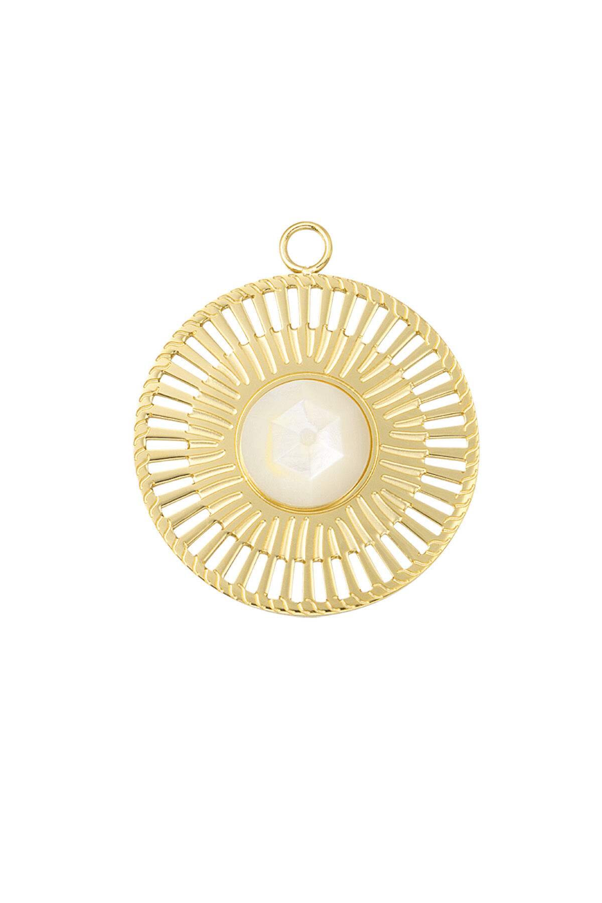 Charm round with stone - white/Gold color