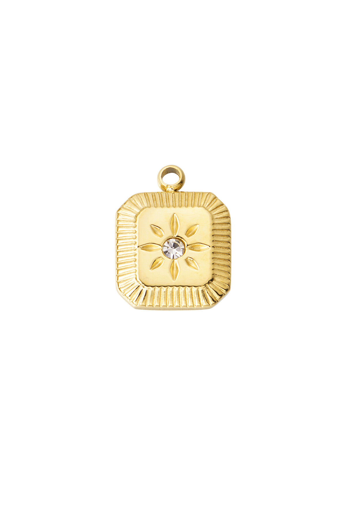 DIY charm carré avec fleur et pierres - doré 