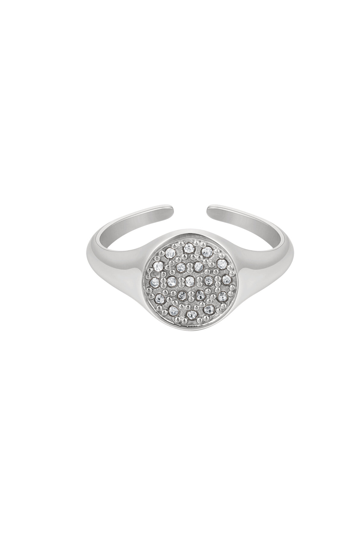 Ring round with stones - Silver Color color