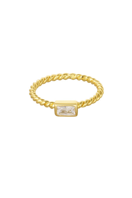 Ring rectangle stone - 925 silver - Gold Color - 16