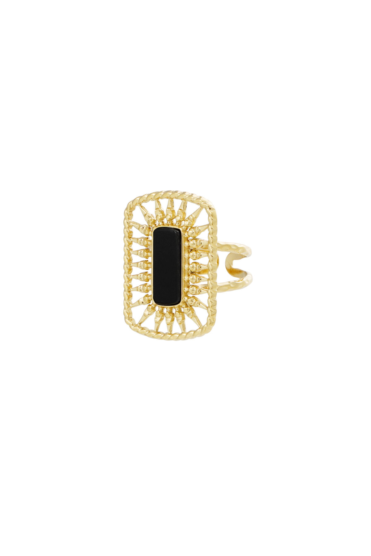 Ring langer Stein - Goldfarbe/Schwarz 