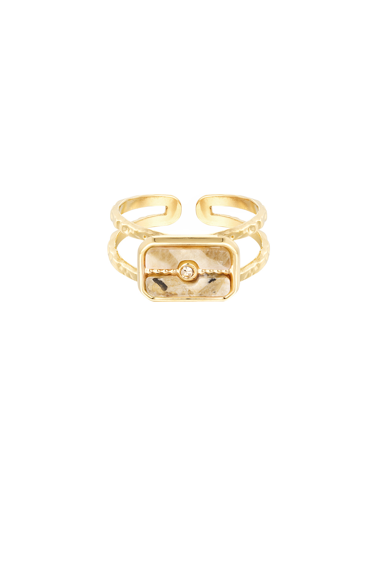 Anello pietra decorata - Colore oro/beige 