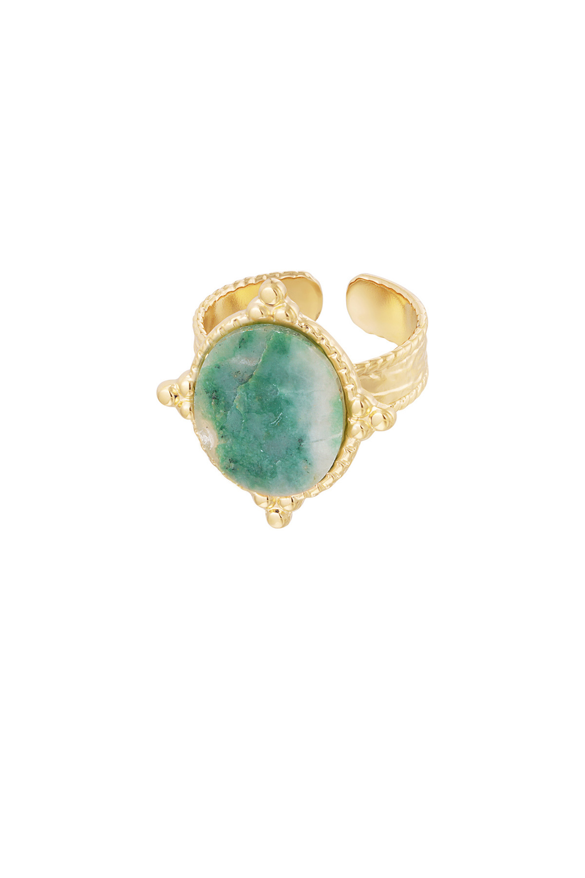Ring Stone With Decoration - Gold Color/Green