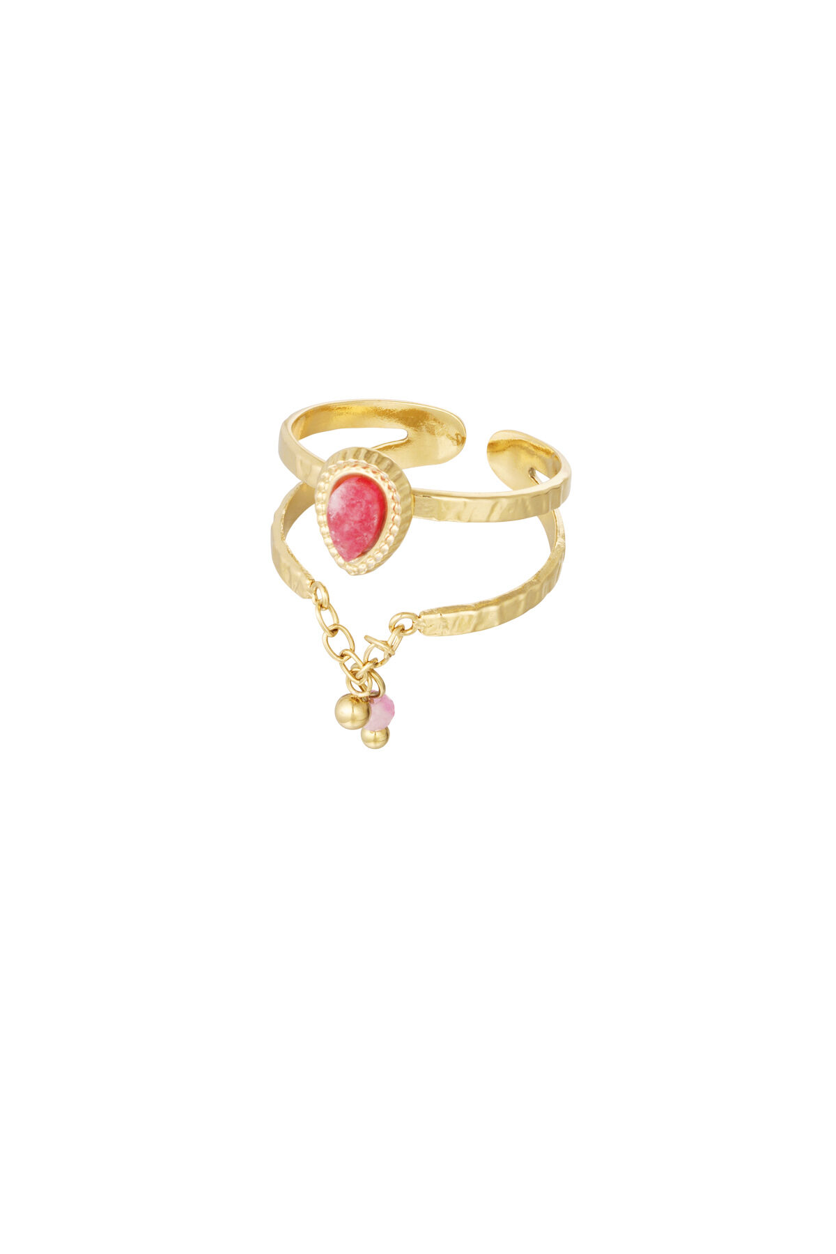 Bague élégante avec chaîne - Couleur or/rouge