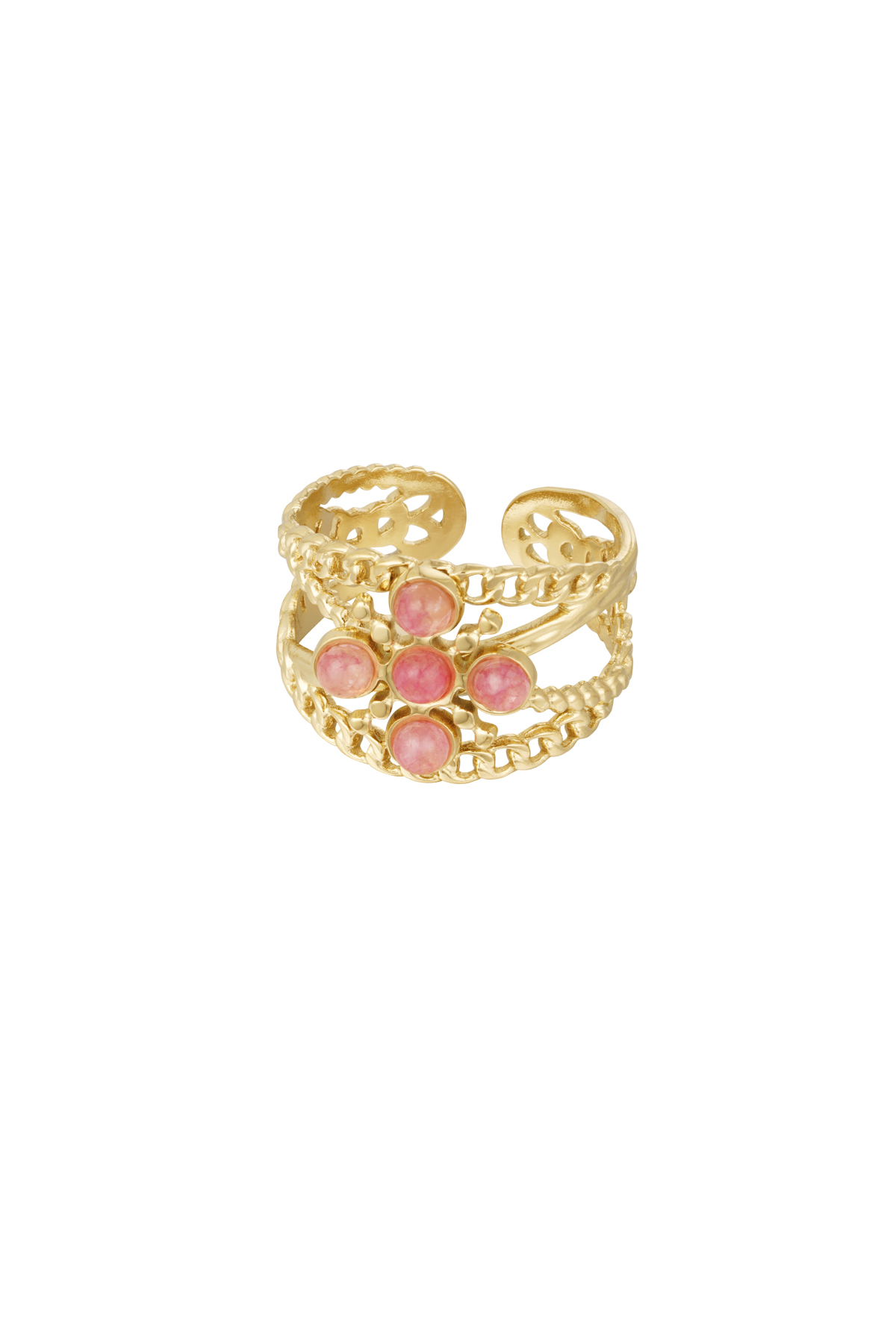 Anillo capas cruz con piedra - Color dorado rosa h5 