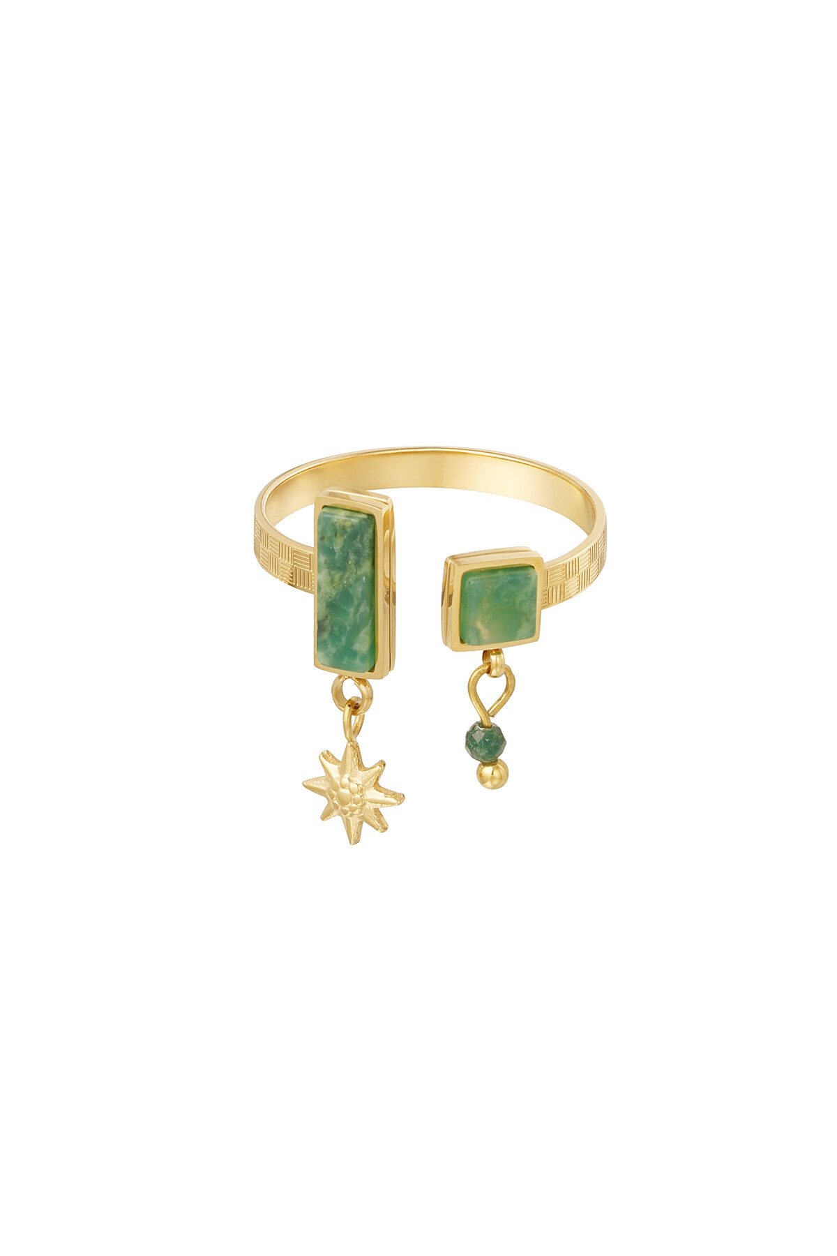 Anillo abierto con piedras - Color dorado/verde 