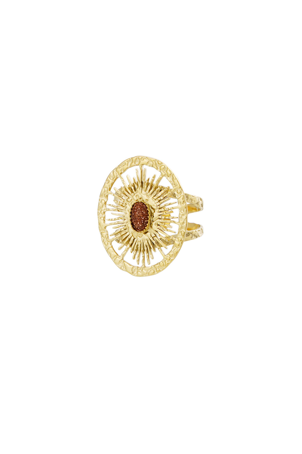 Ring ronde twister met steen - Goud kleur/bruin
