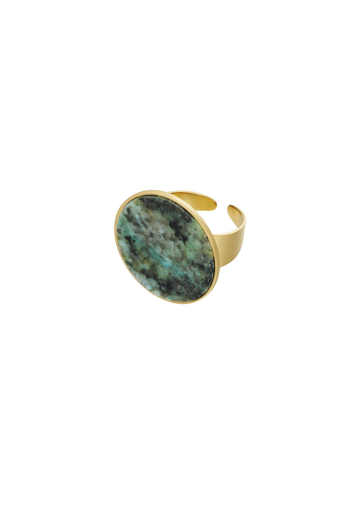 Anello pietra rotonda - Colore oro/verde scuro 2