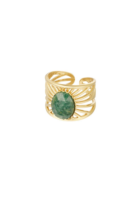Ring graceful stripes with stone - Gold Color / green