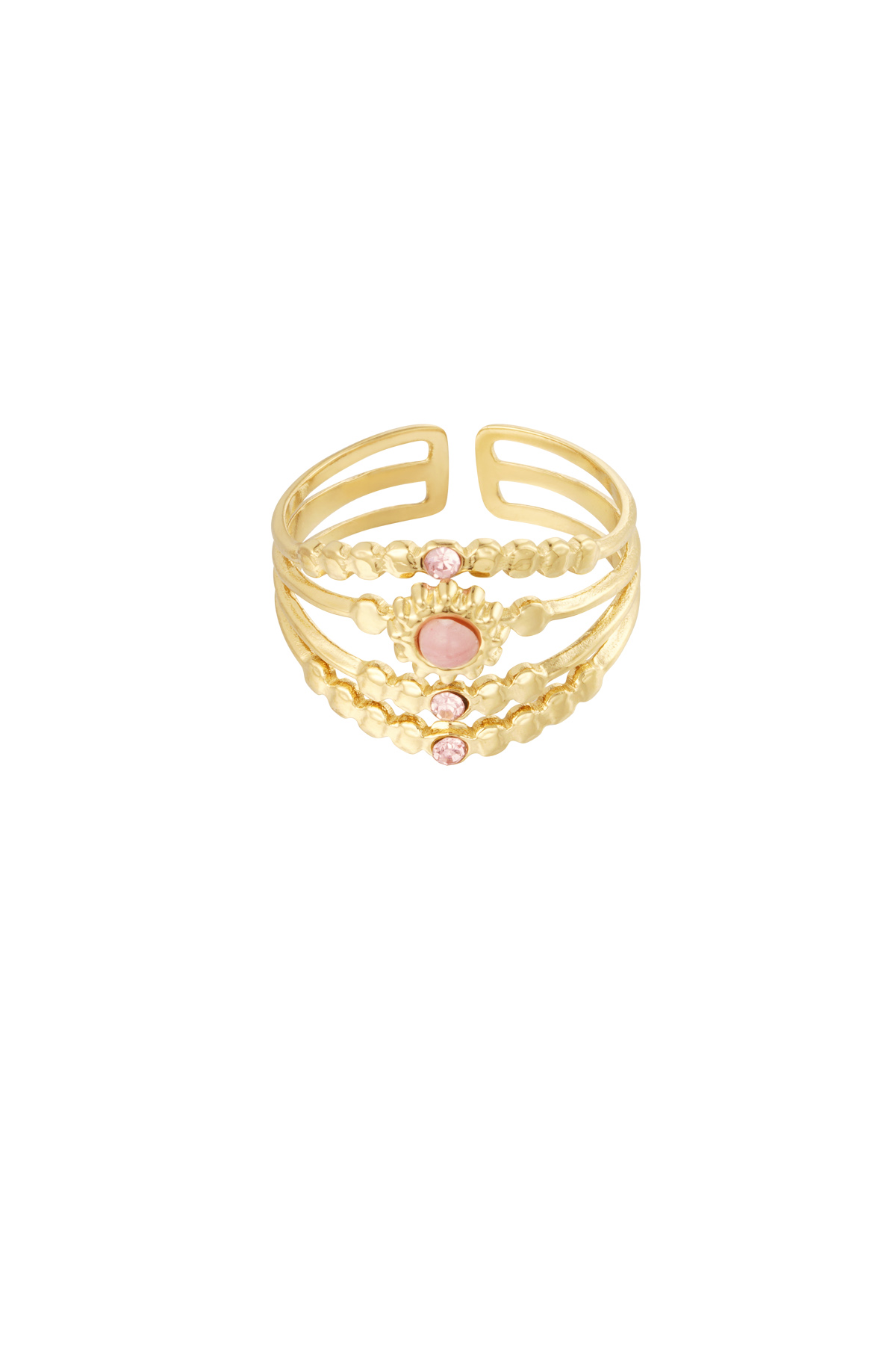 Groothandel Vierlaags Statement Ring met Steentjes - Goudkleurig Zwart Wit | Roestvrij staal, foto 4 van 5