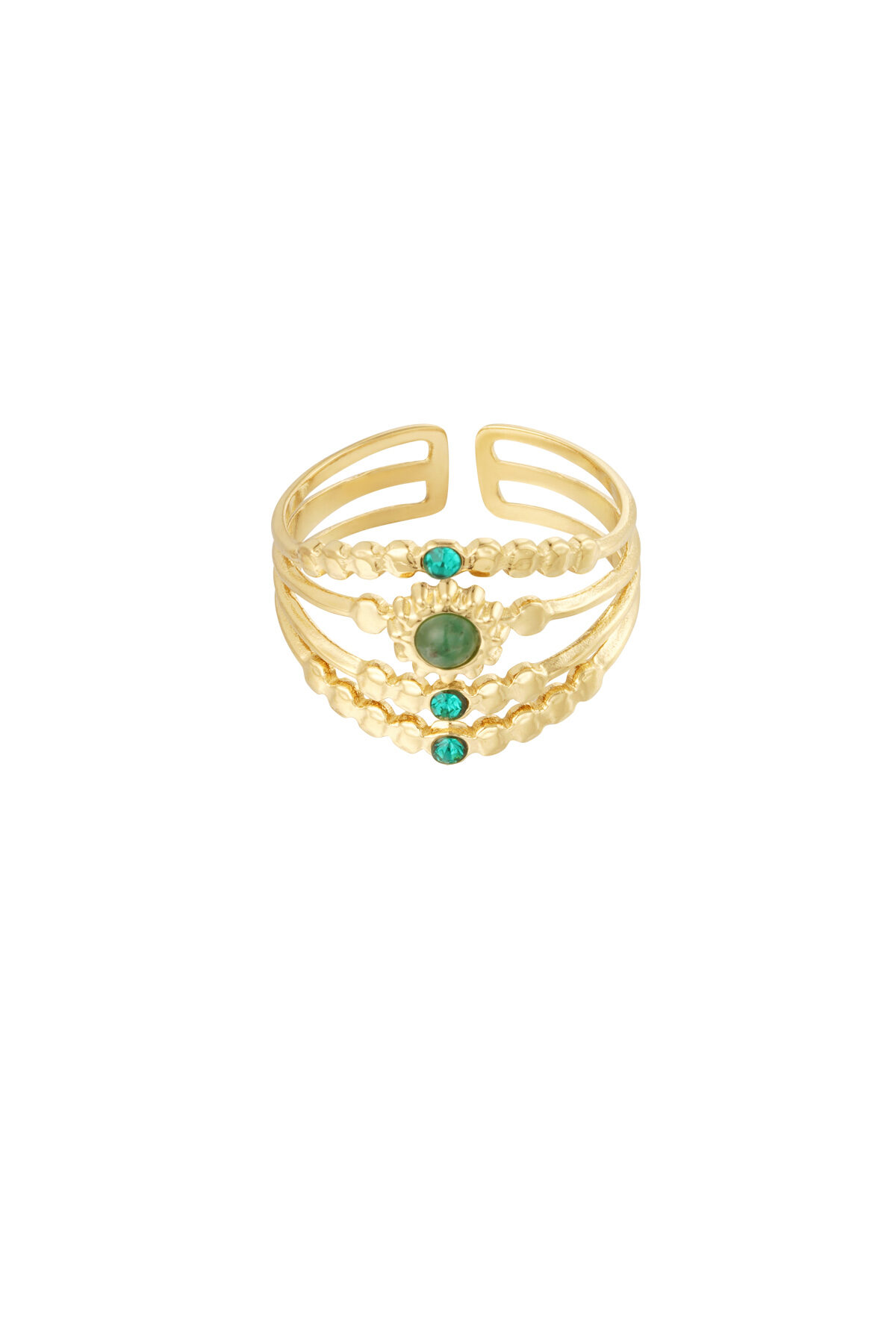 Anillo de cuatro capas con piedras - Color dorado/negro/blanco