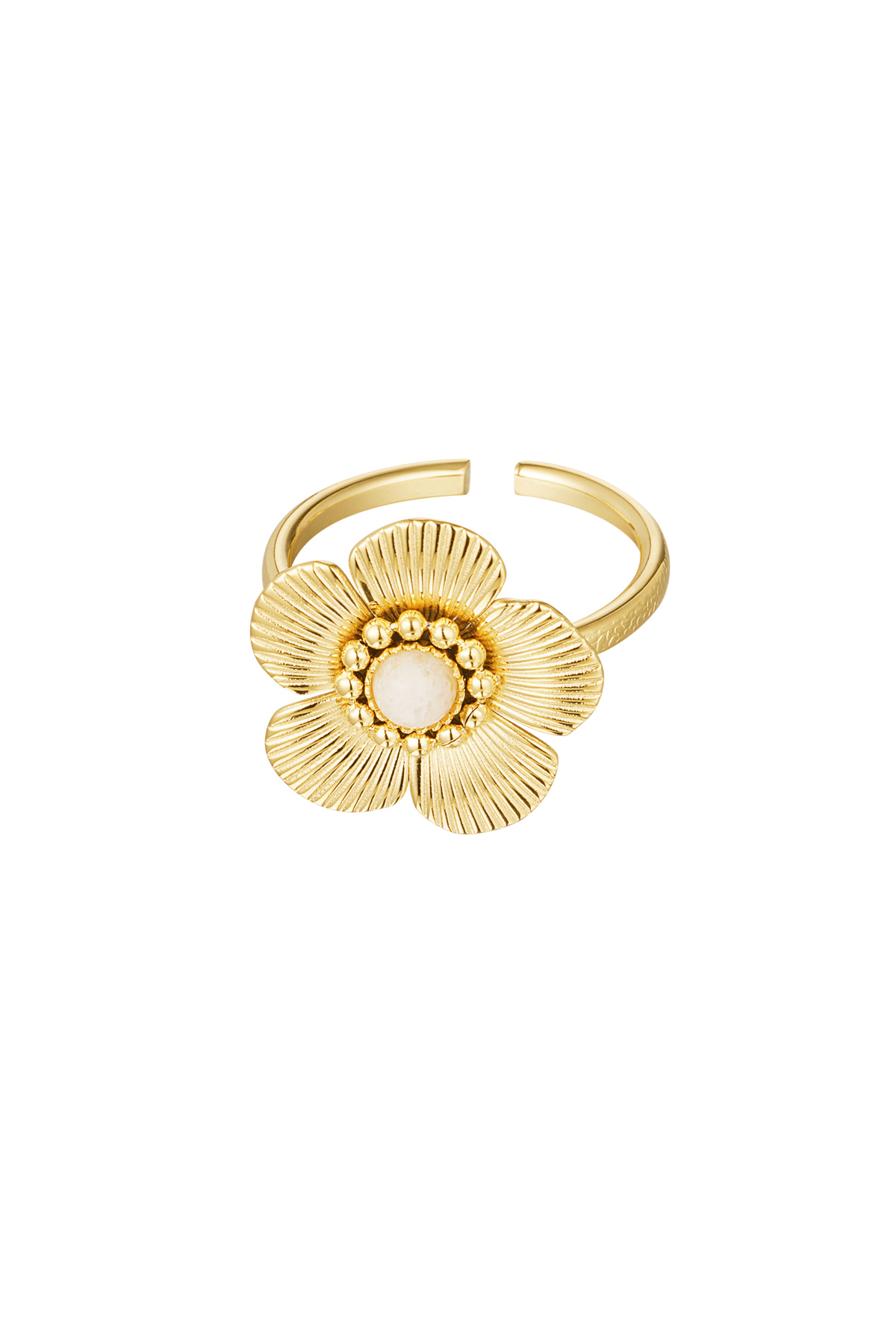 Anillo flor con piedra - dorado/blanco roto h5 