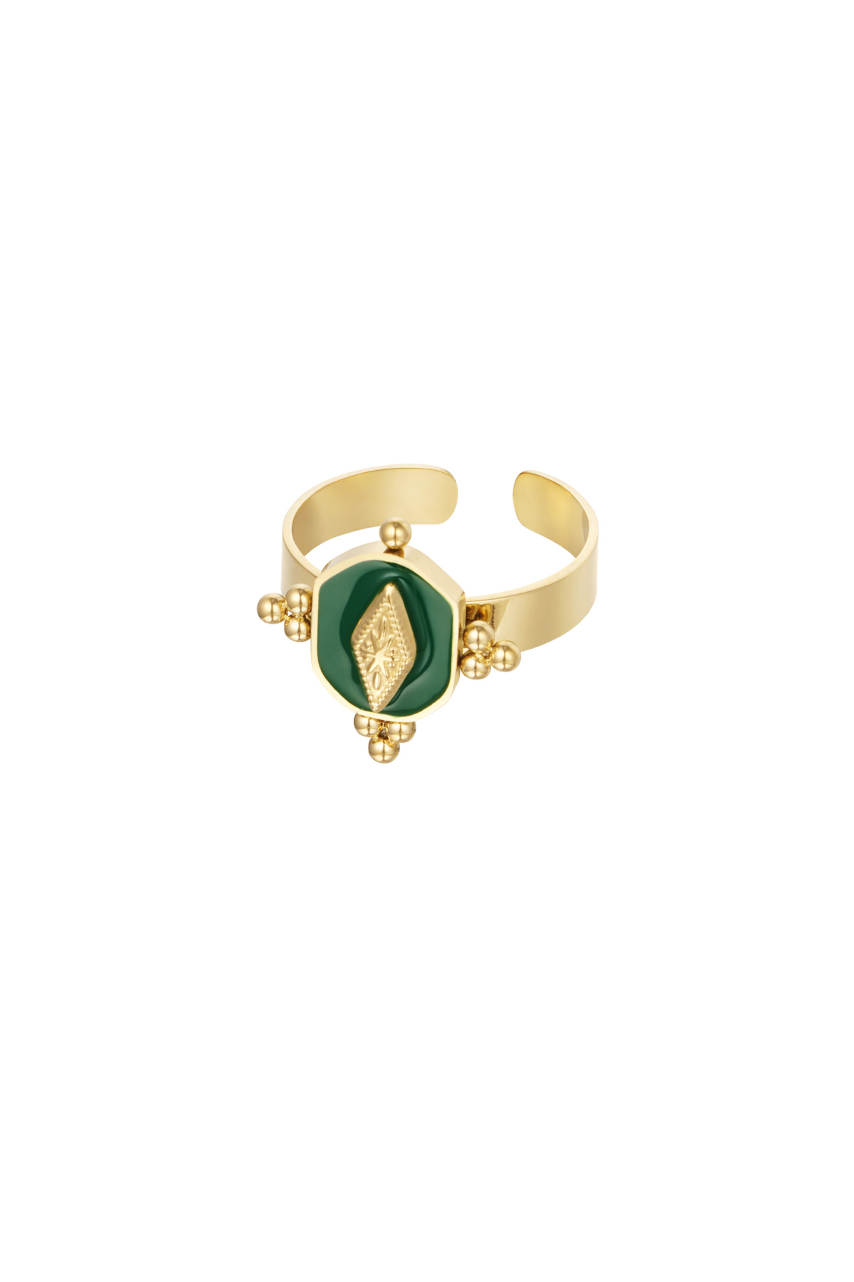 Ring vintage look gekleurd - Goud kleur/groen h5 