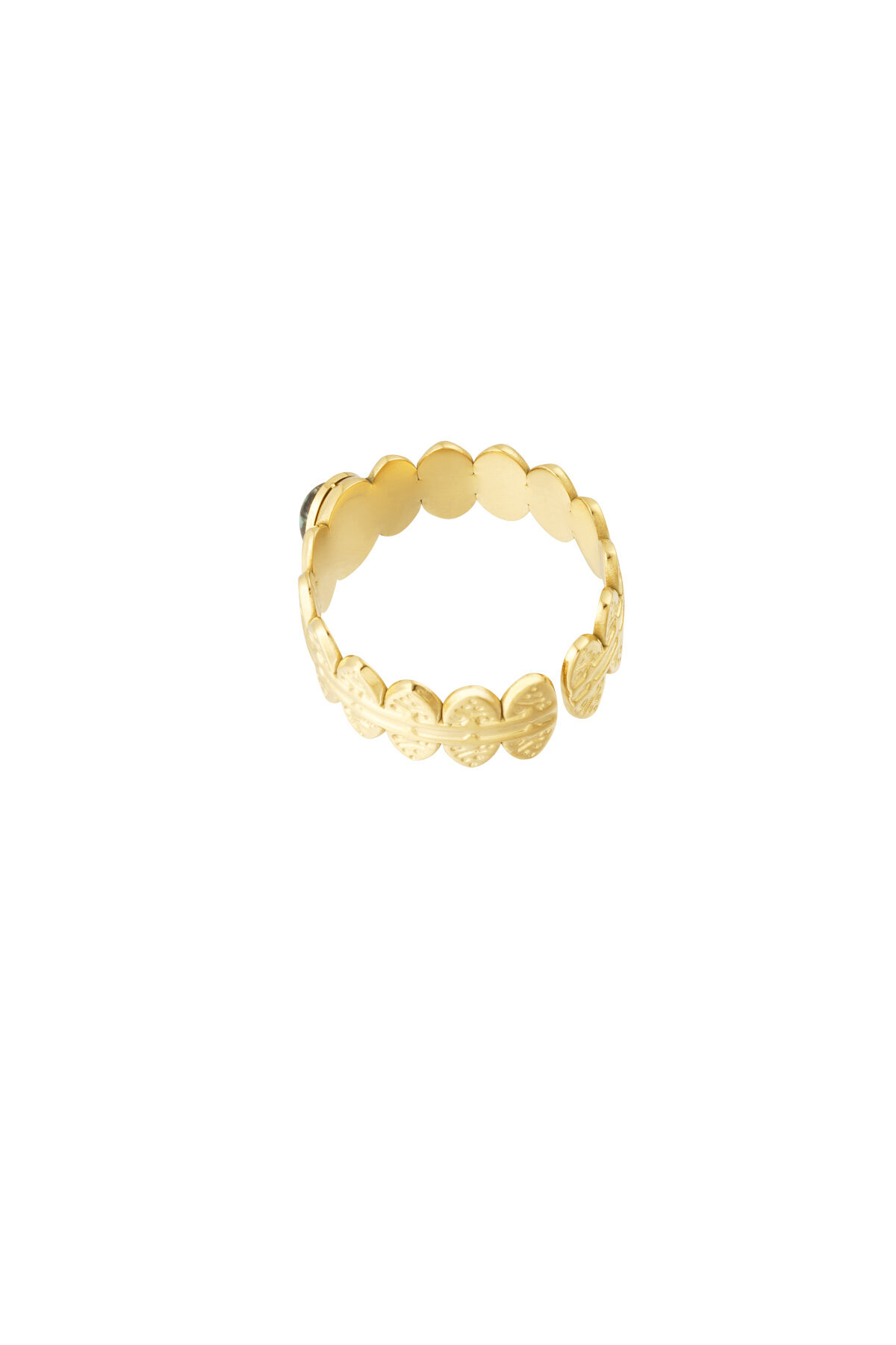 Anello foglie con pietra - Colore oro/verde h5 Immagine3