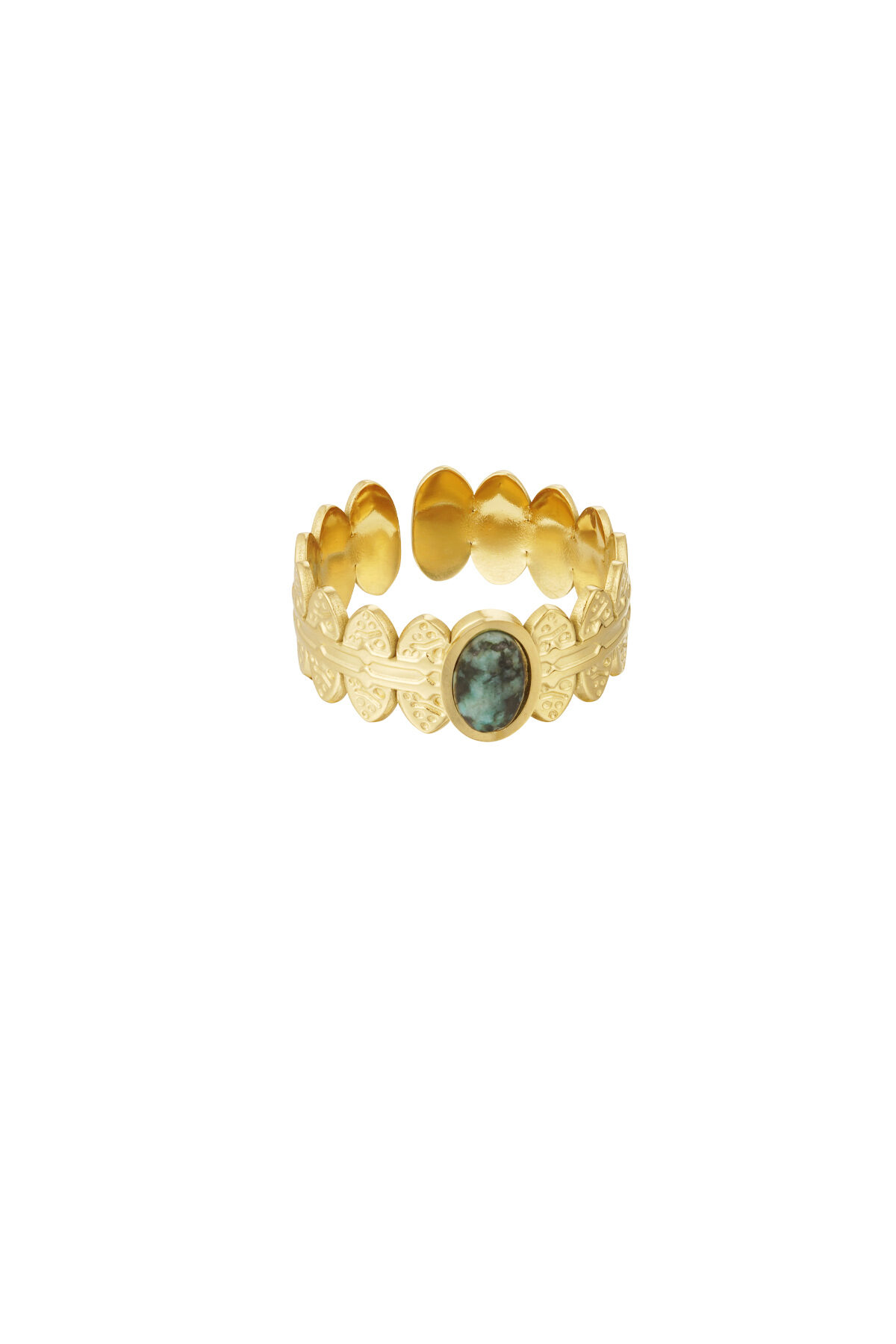 Anello foglie con pietra - Colore oro/verde 