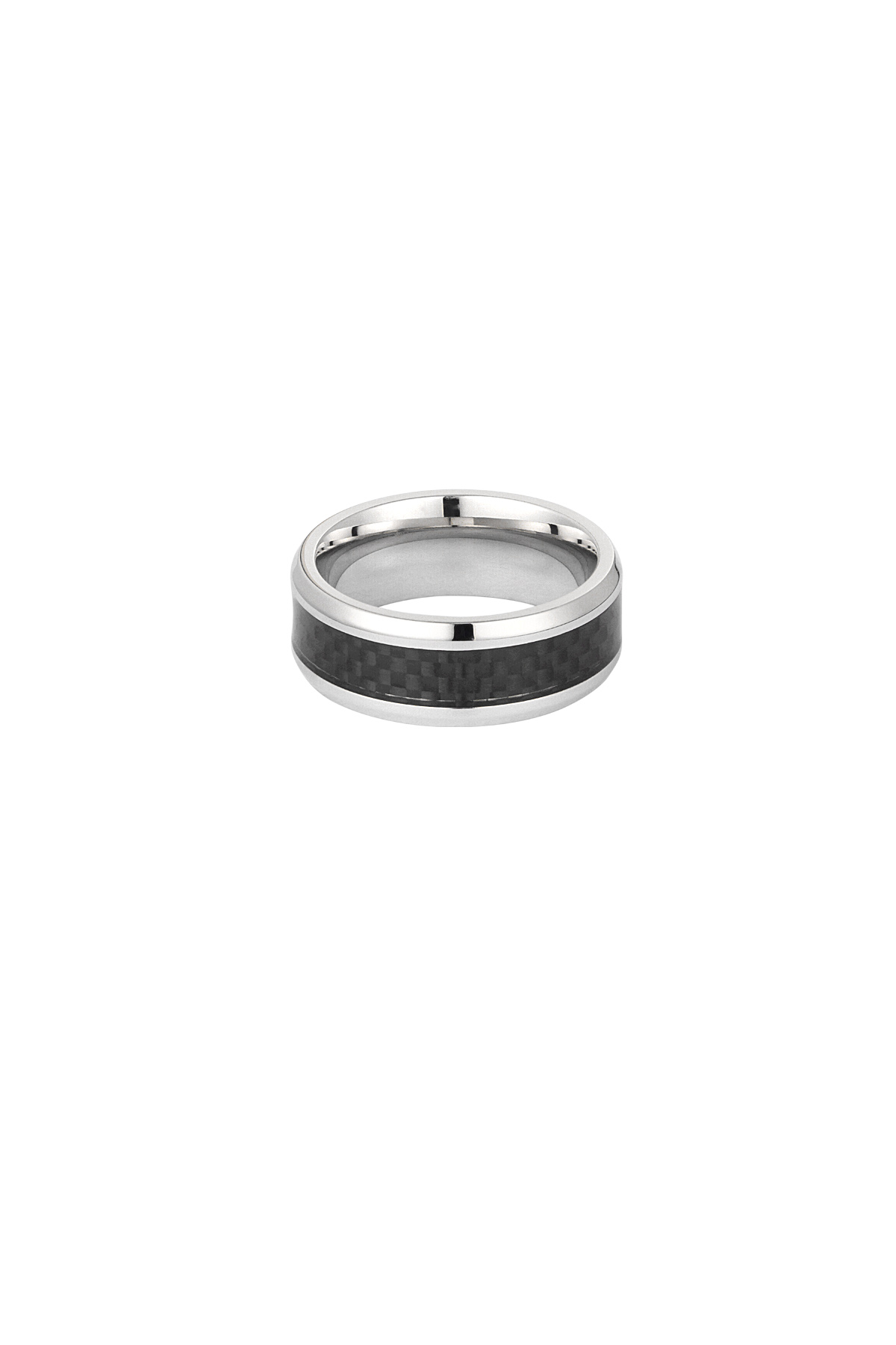 Men's ring zigzag - Silver color/black