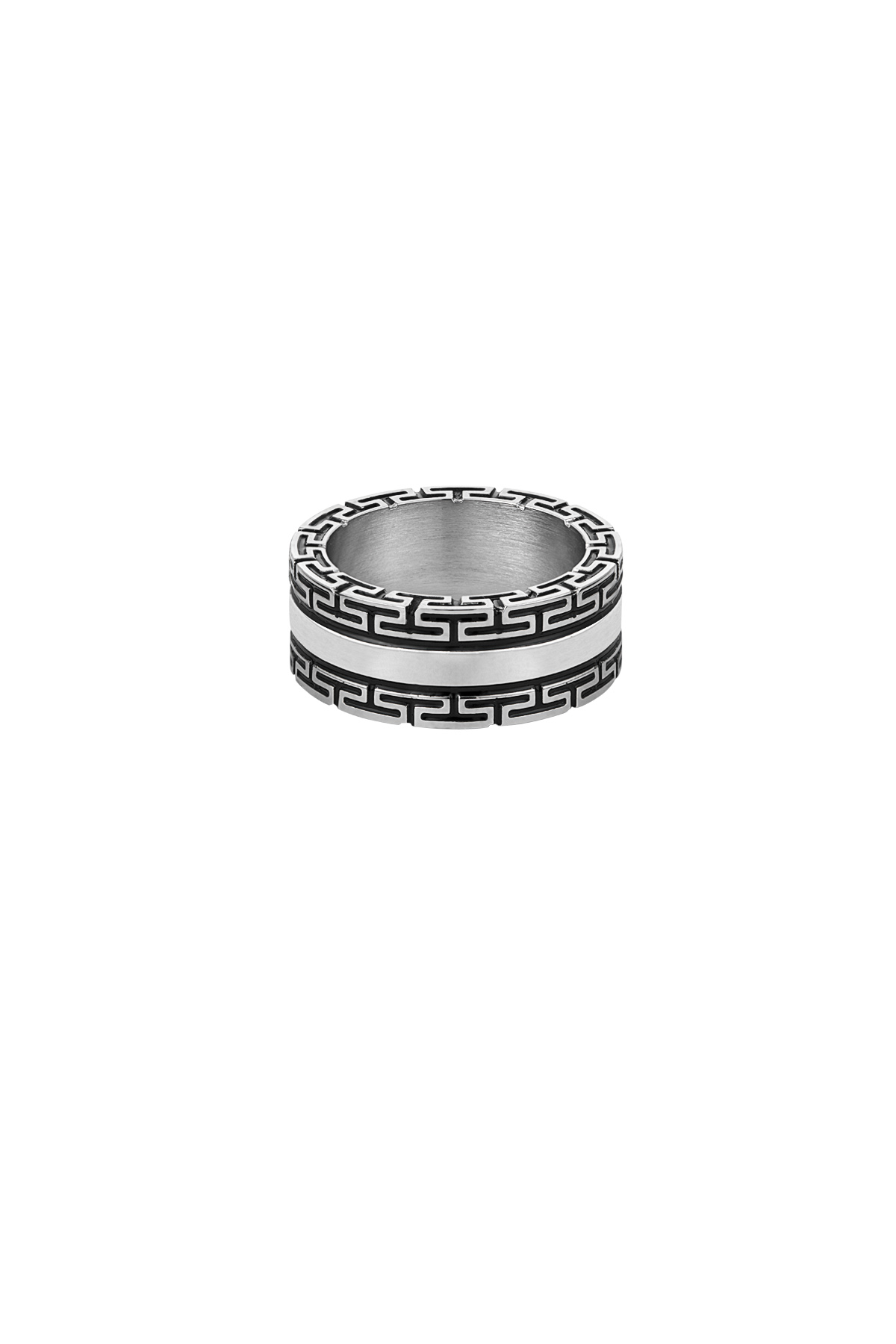 Bague homme avec motif - argent/noir h5 