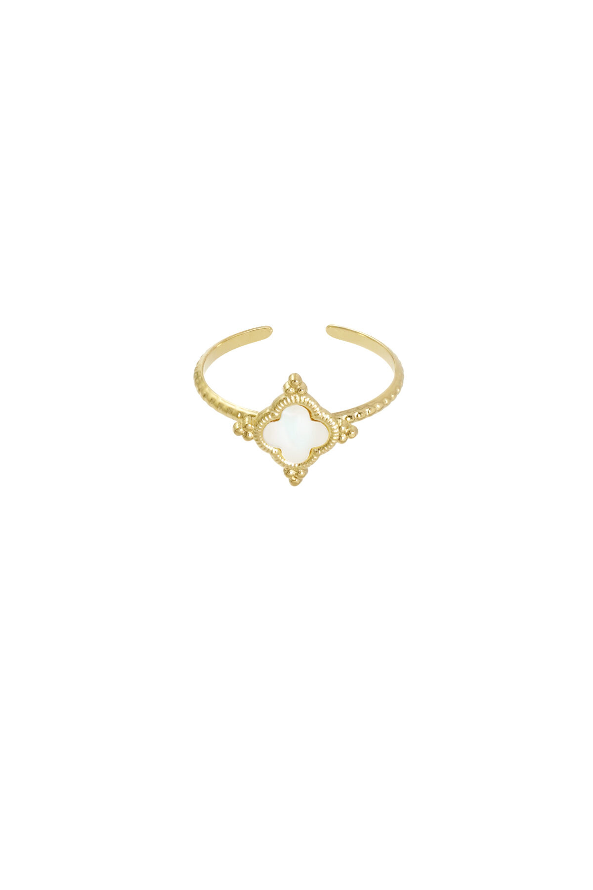 Anillo trébol con piedra - blanco / Color dorado h5