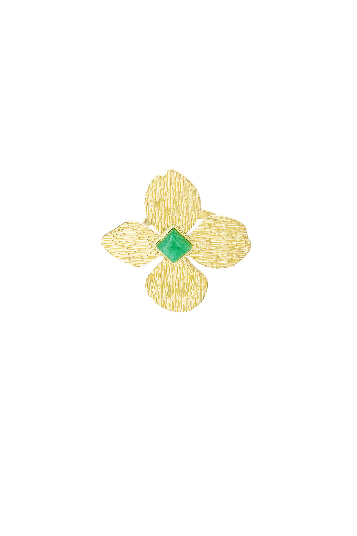 flower ring with green stone