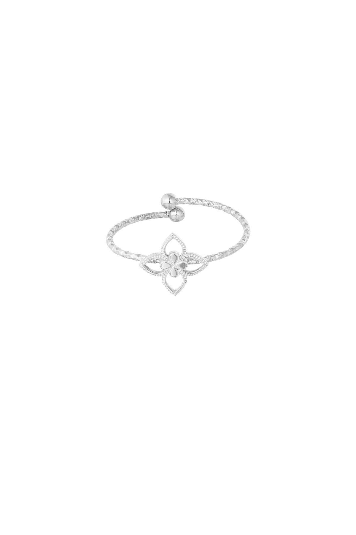 Classic Flower Ring With Structure - Silver Color Color