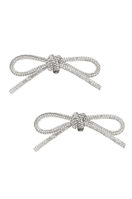 Diamante Bow Shoe Clips - Silver Color Color