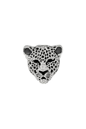 Broche léopard - noir et argent h5