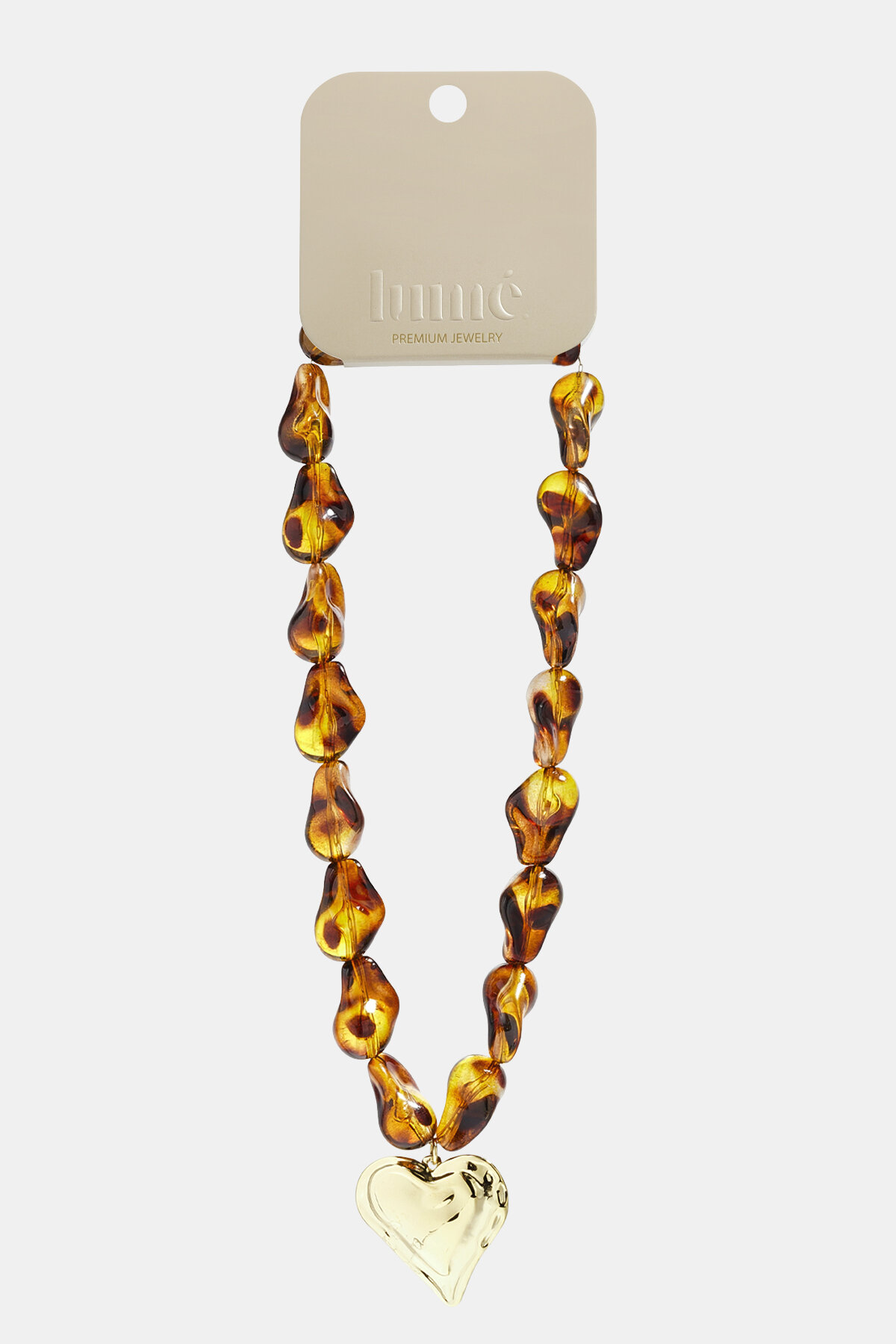 Beaded necklace with naturally shaped beads and a hanging heart h5 Picture5