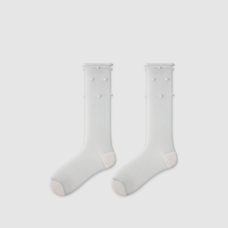 High Bounce Elegant Pearl Solid Color Mid-Calf Socks h5Picture2