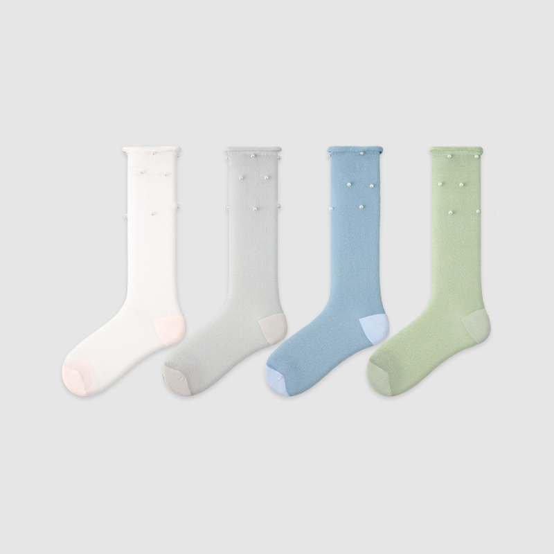 Elegante, hochelastische, einfarbige Perlmutt-Socken in Wadenlänge