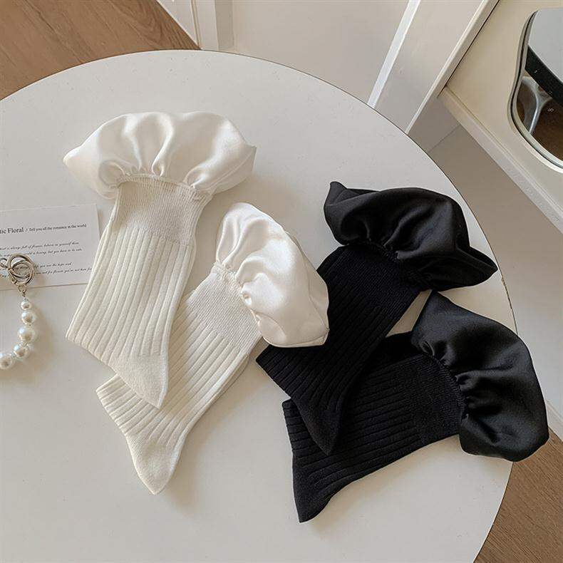 Elegant Solid Color Ruffled Edges Mid-Calf Socks h5Picture2