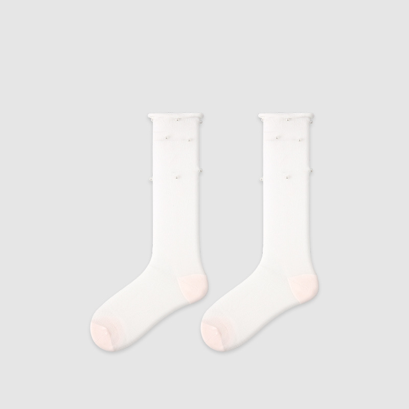 High Bounce Elegant Pearl Solid Color Mid-Calf Socks h5
