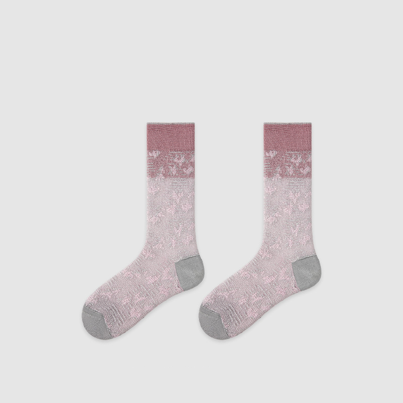 Hochelastische, elegante Socken mit geometrischem Muster und farblichem Kontrast, kleine Blumenmuster, wadenlang