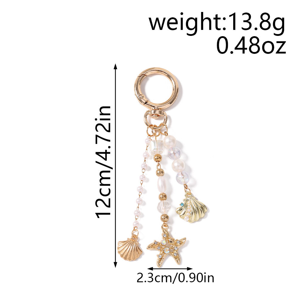 Collection luxueuse de perles de style océanique pour tous les jours, coquillage, étoile de mer, métal, strass, perle artificielle, breloques pour sac h5 Image2