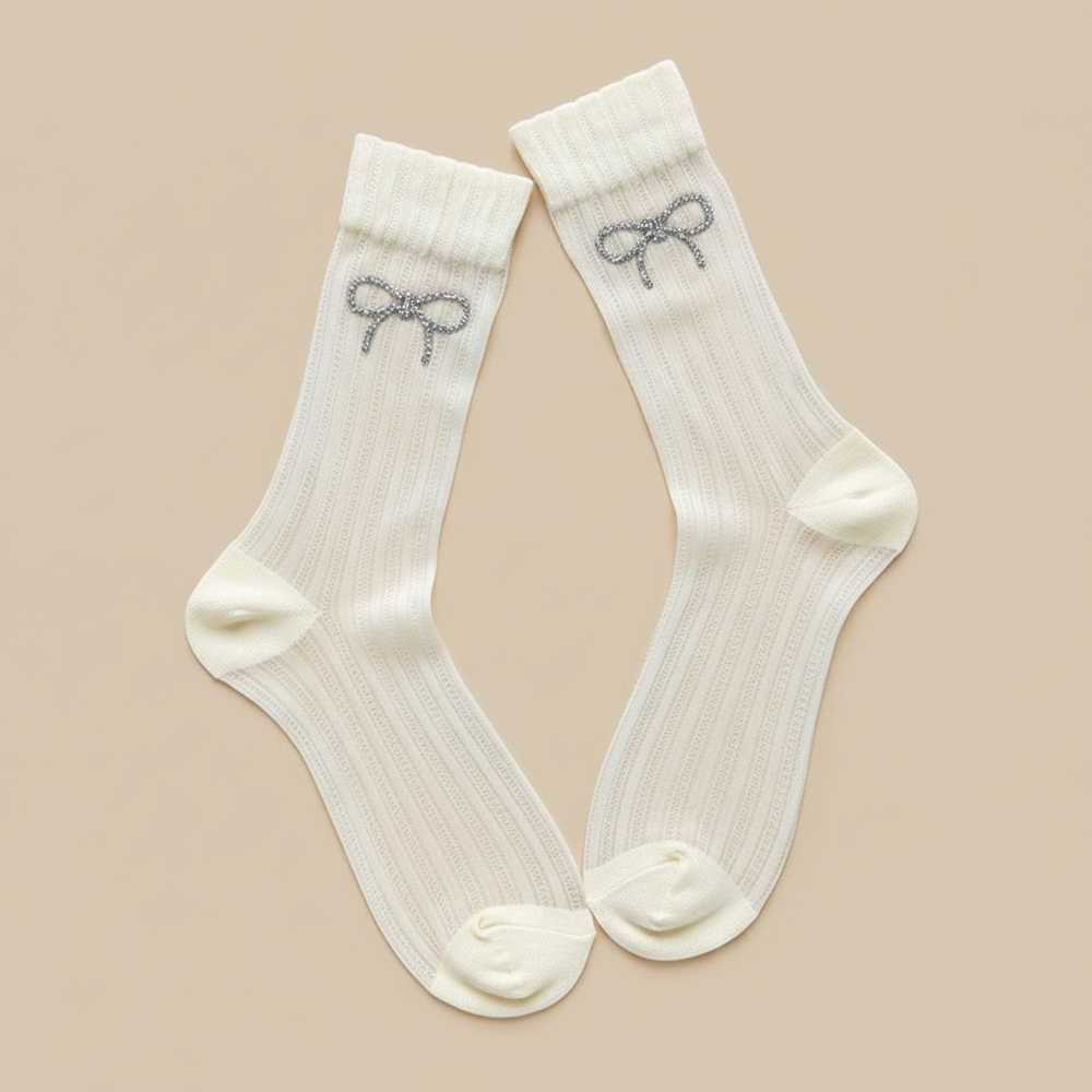 Elegant Solid Color Hot Rhinestones Mid-Calf Socks h5Picture2