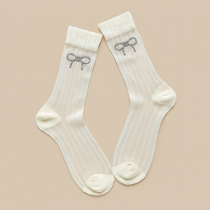 Elegant Solid Color Hot Rhinestones Mid-Calf Socks h5 Picture2