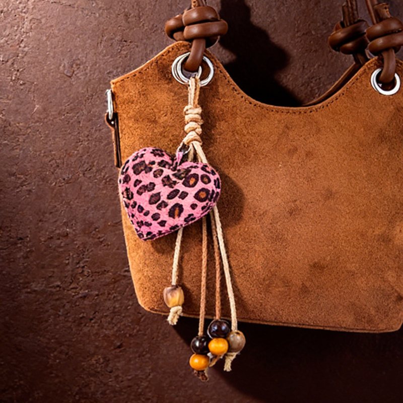 Simple Series Retro Heart Leopard Print Tassel Polyester Bag Charms h5Picture2